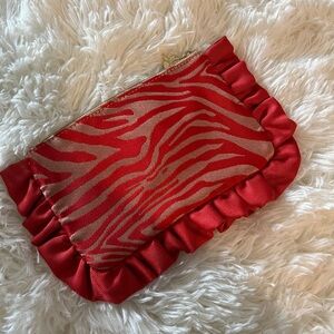 Red Zebra Print Ruffled Clutch